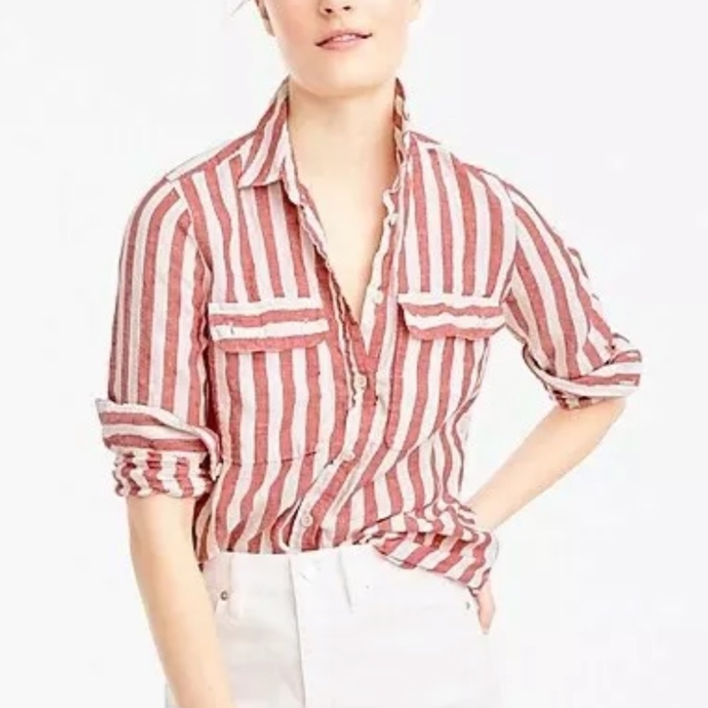 JCrew Linen Shirt Size 2 Red/White Stripe